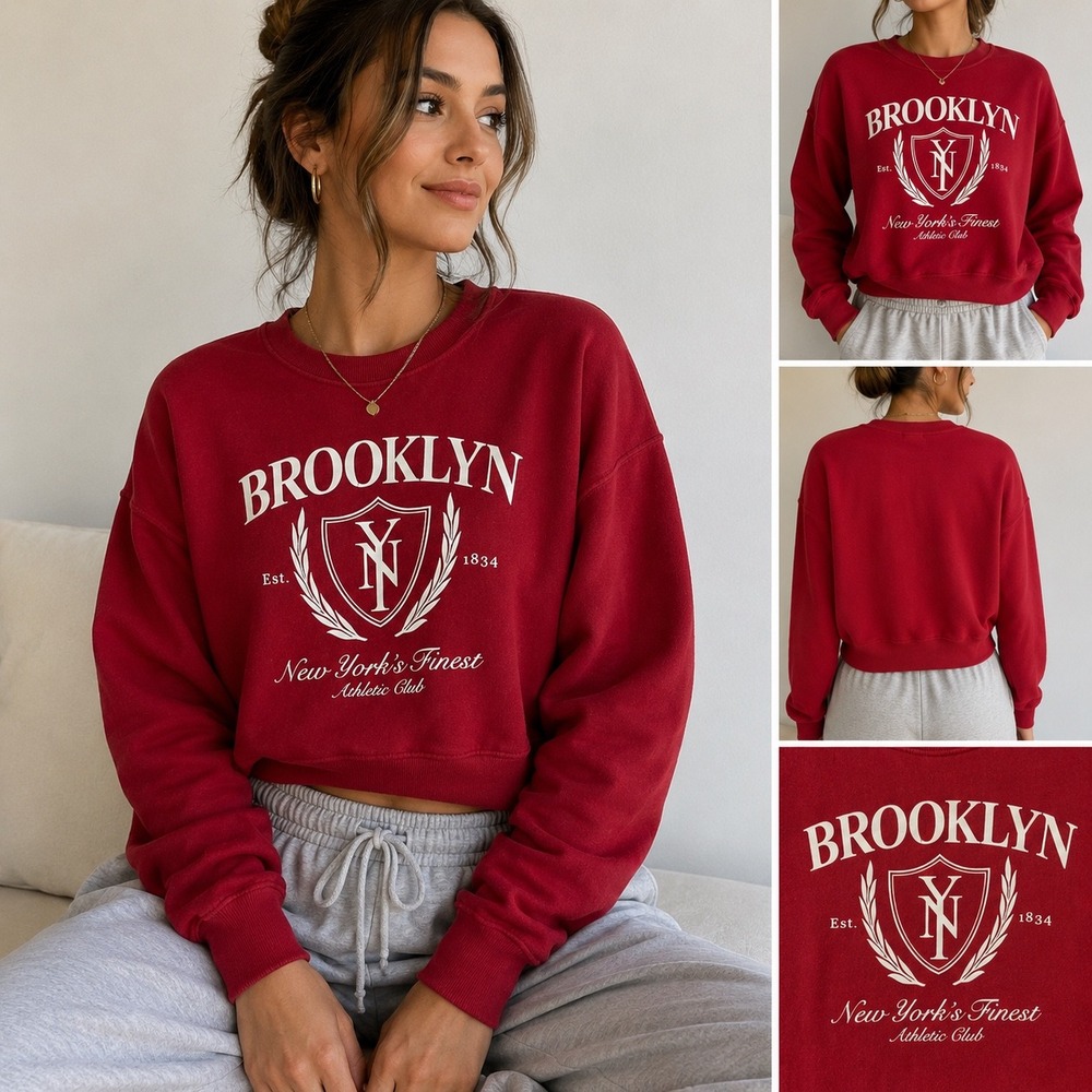 Old Navy Womens Brooklyn Athletic Club‎ Graphic Cropped Sweatshirt Red Medium